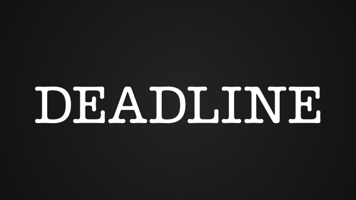 The word 'DEADLINE' written in white capital letters on a black background.