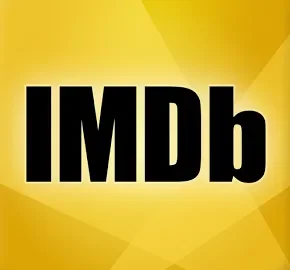 IMDb logo with black text on a yellow geometric background.