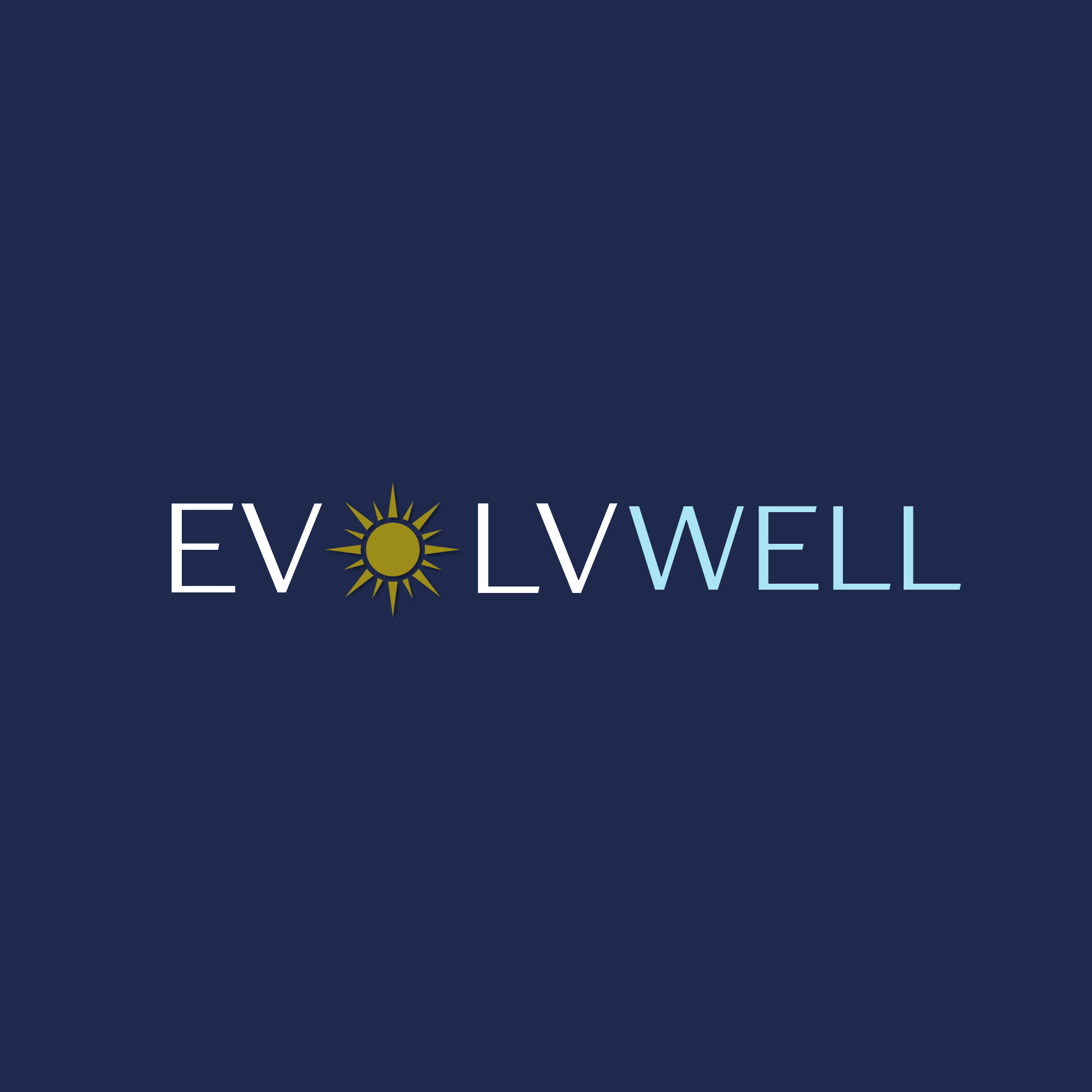 Logo of the company 'EvoLVEwELL' with a stylized sun icon replacing the letter 'O'.