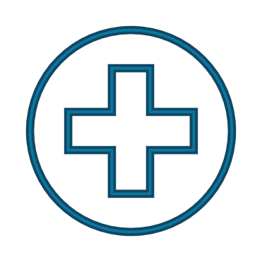 Medical cross symbol inside a circle on a black background.