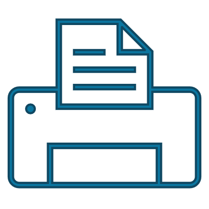 Outline of a printer with a printed document coming out.