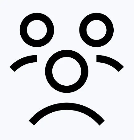 A minimalistic, black and white, abstract sad face made of circles and curved lines.