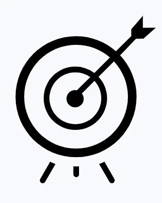 A black target with a bullseye and an arrow hitting the center, representing accuracy or goal achievement.