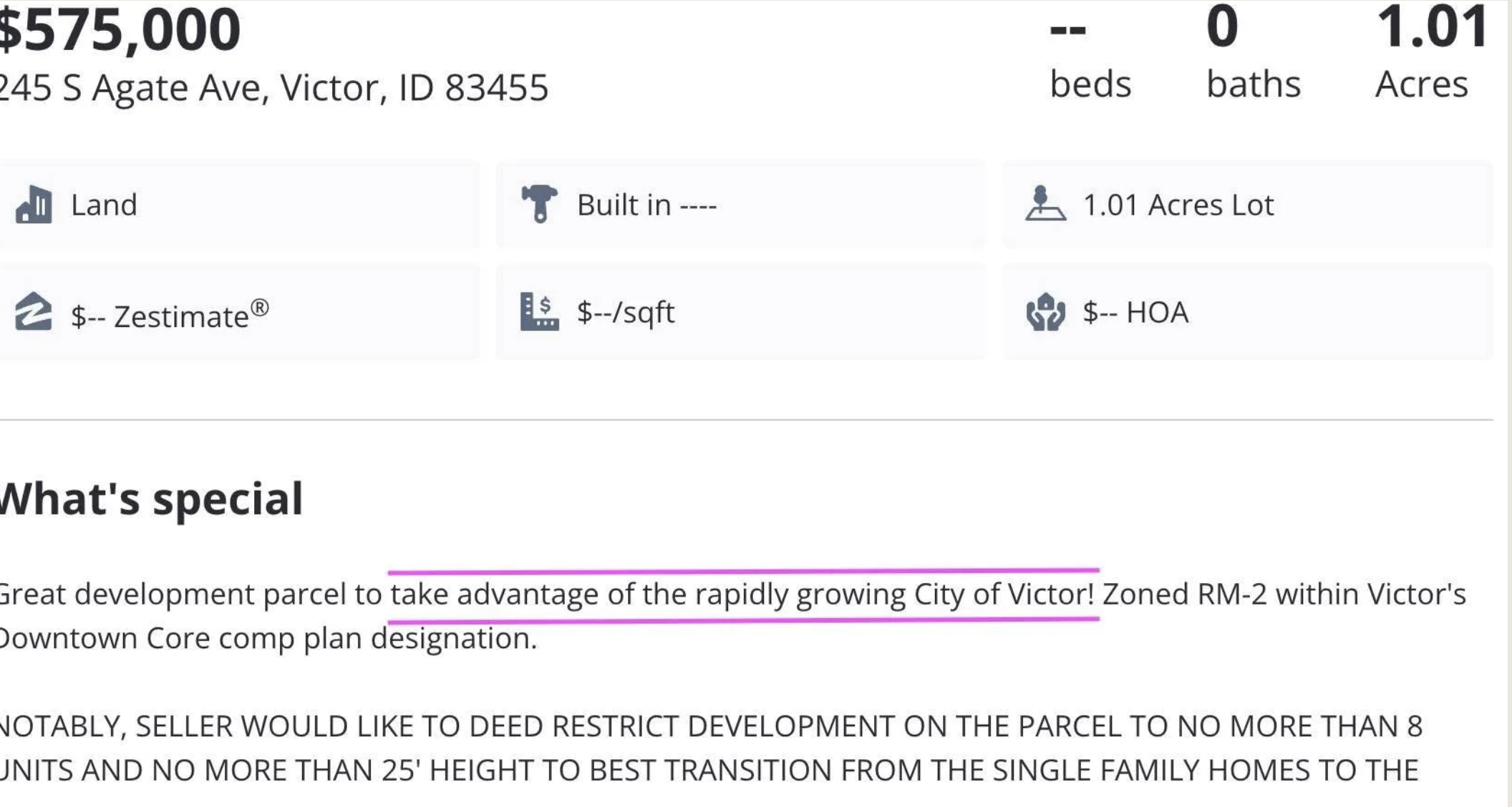 This is how the realtors are advertising property in Victor!