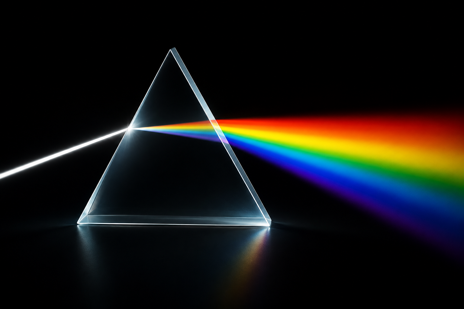 A glas prism breaks light into a rainbow.