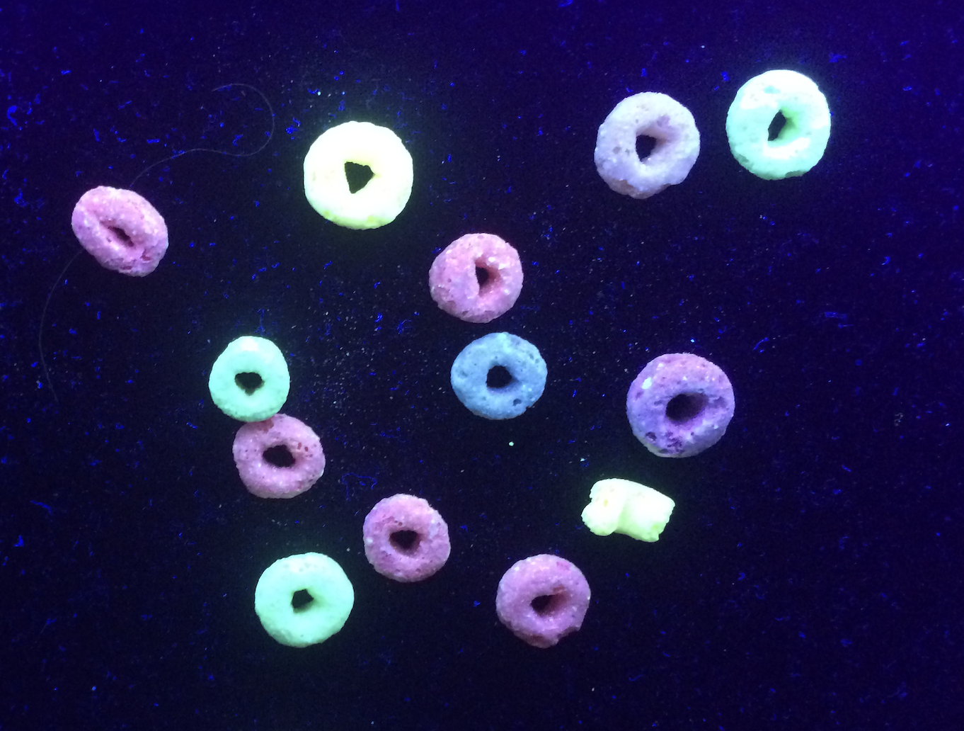 Fruit Loops under UV light.