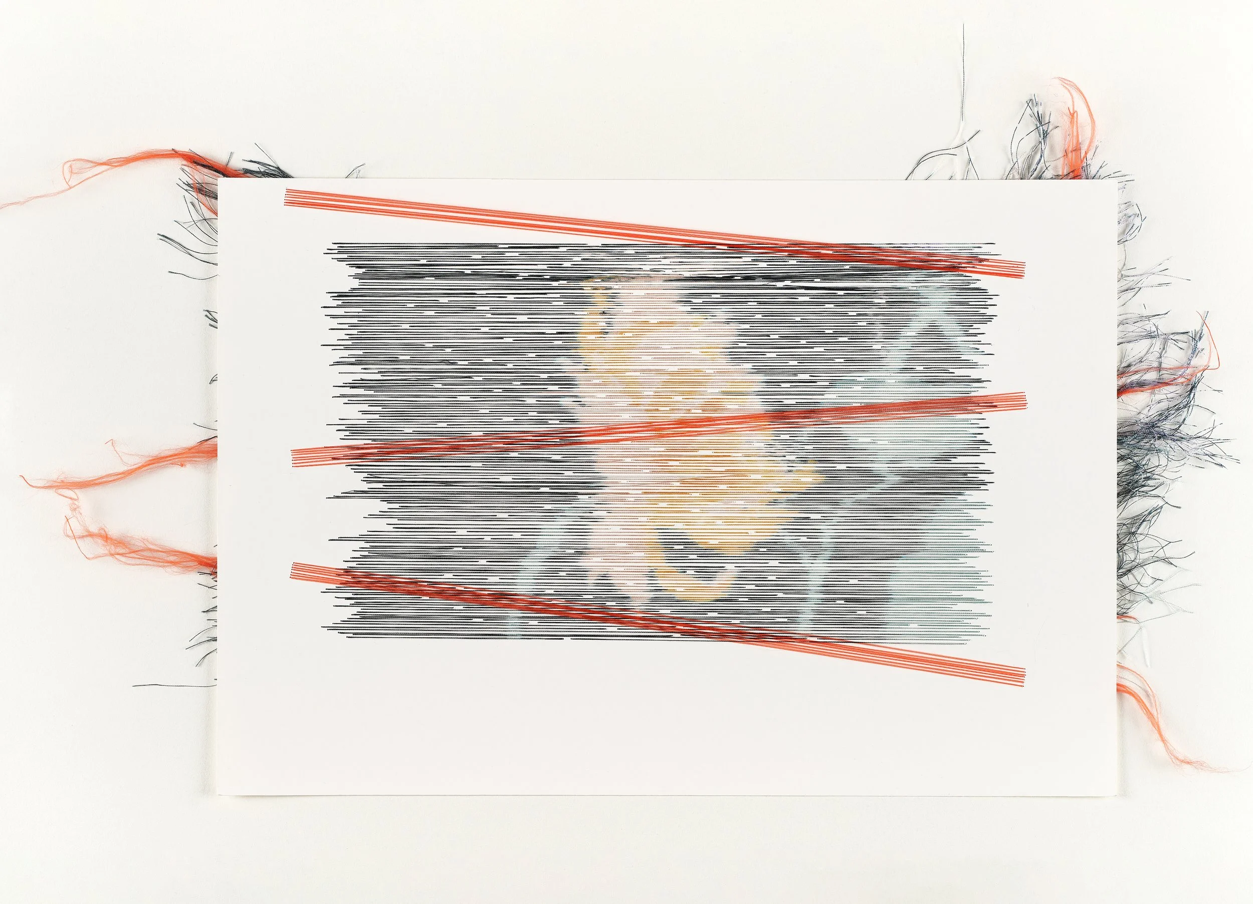 Natura print 1 /
Threads of fabric hand-sewn on cotton paper. 
21 x 43 cm. (unframed)
2025