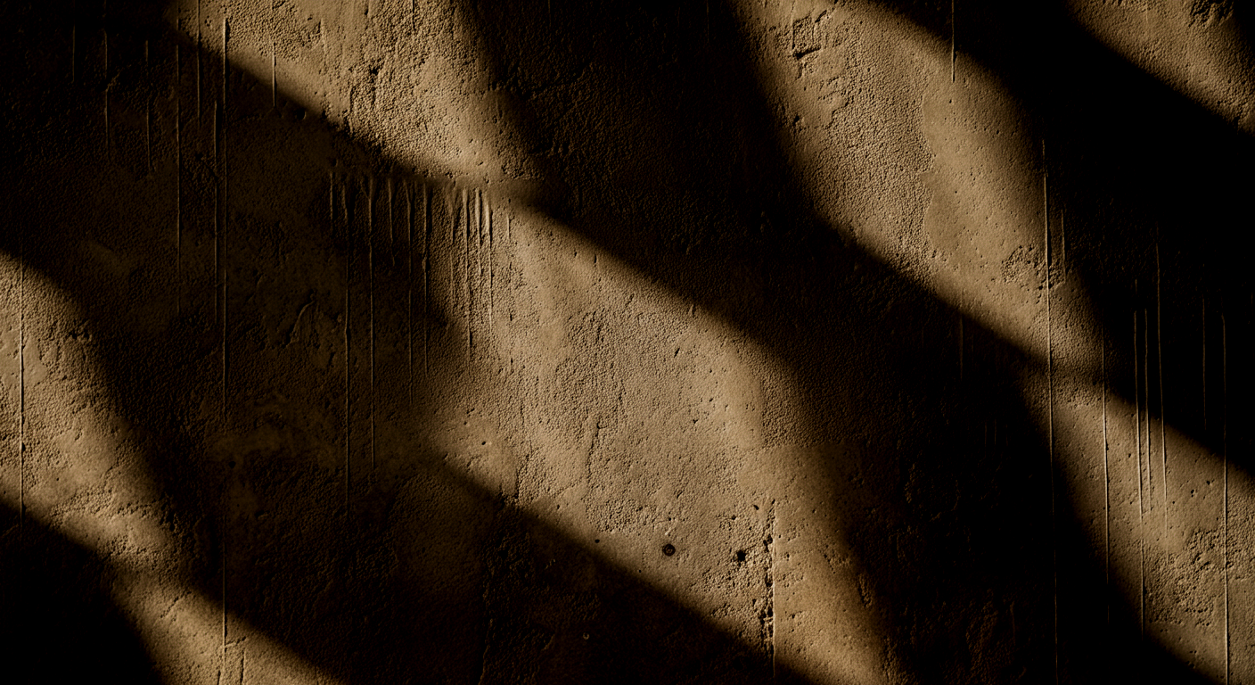 Sunlight casting diagonal shadows on a textured concrete wall.