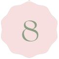Number 8 on a pink, irregularly shaped background.