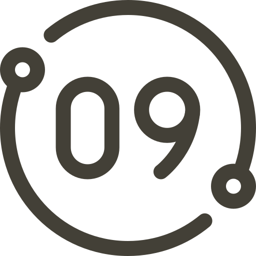 Icon of a road sign with the number 09 inside a circular border.