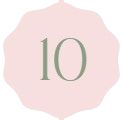 Number 10 inside a pink scalloped circle