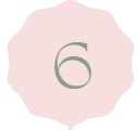 Number 6 inside a decorative pink scalloped circle