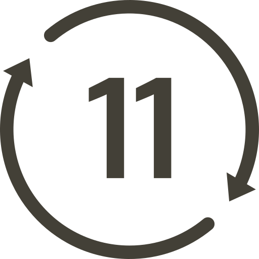 Circular arrow graphic with the number 11 inside.