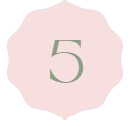 Number five on a pink scalloped background.