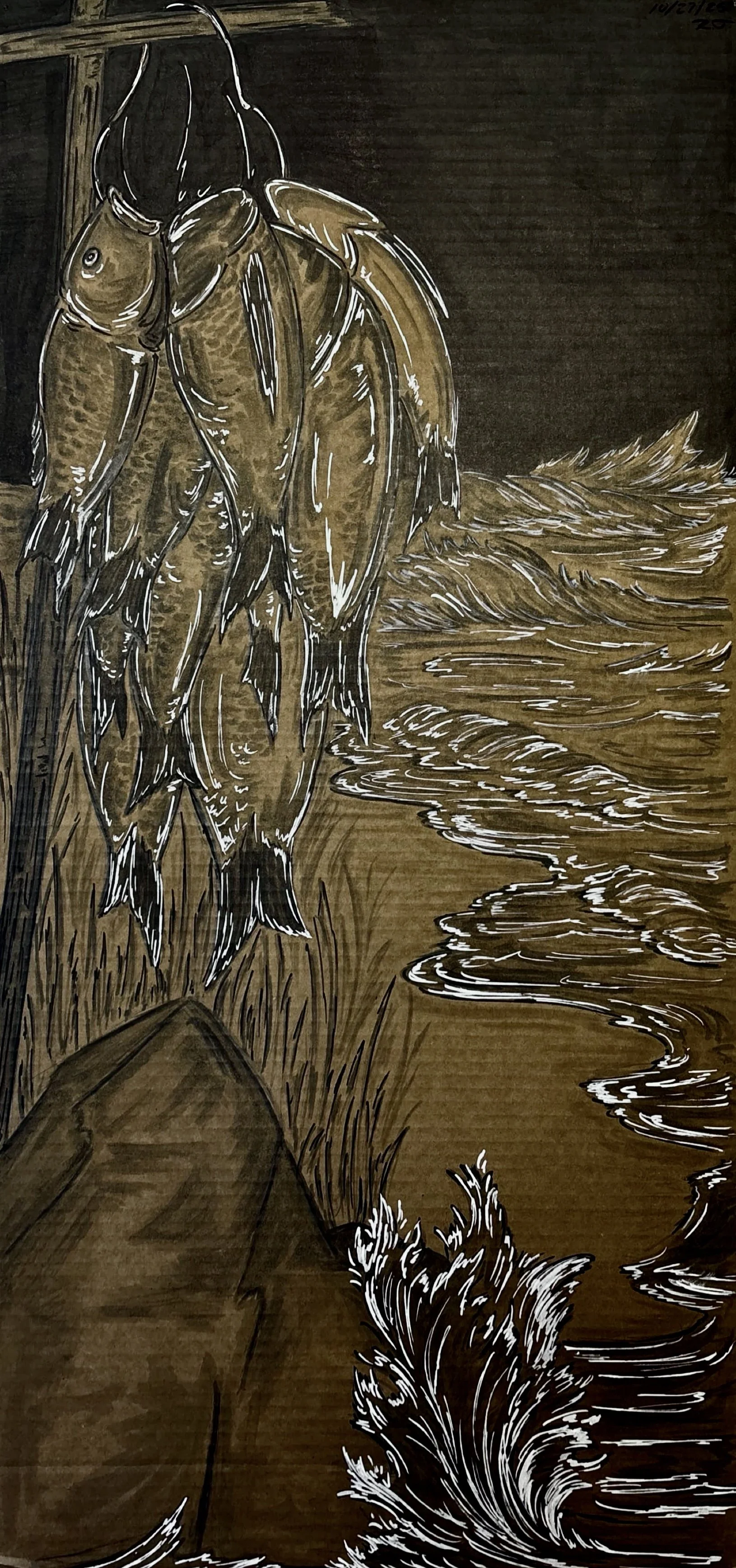"Fish Wife" 
Alcohol and acrylic marker on cardboard