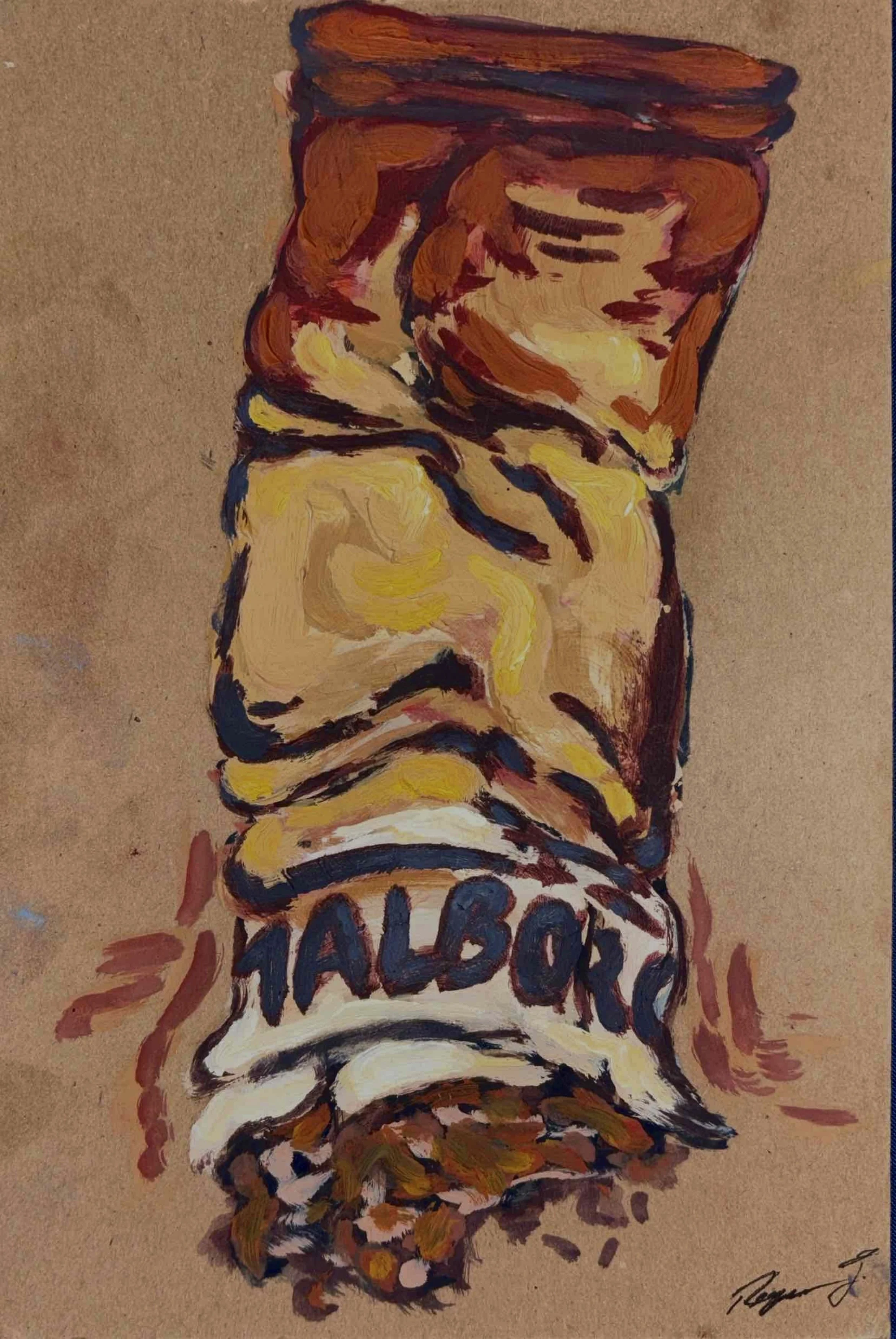 "Cigarette Study (I Spelled it Wrong)" 
Oil on Cardboard