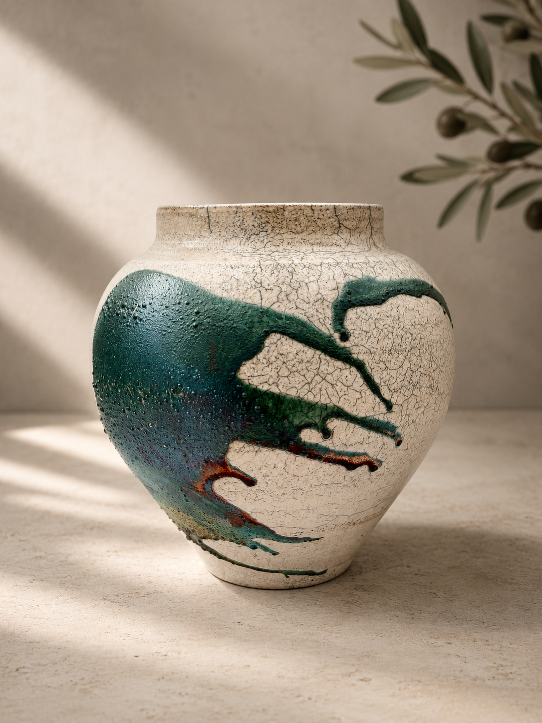 10-Inch Handmade Raku Fired Ceramic Vase | One-of-a-Kind Artisan Pottery | Modern Sculptural Home Décor