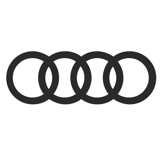 Audi logo with four interlinked rings on a black background.