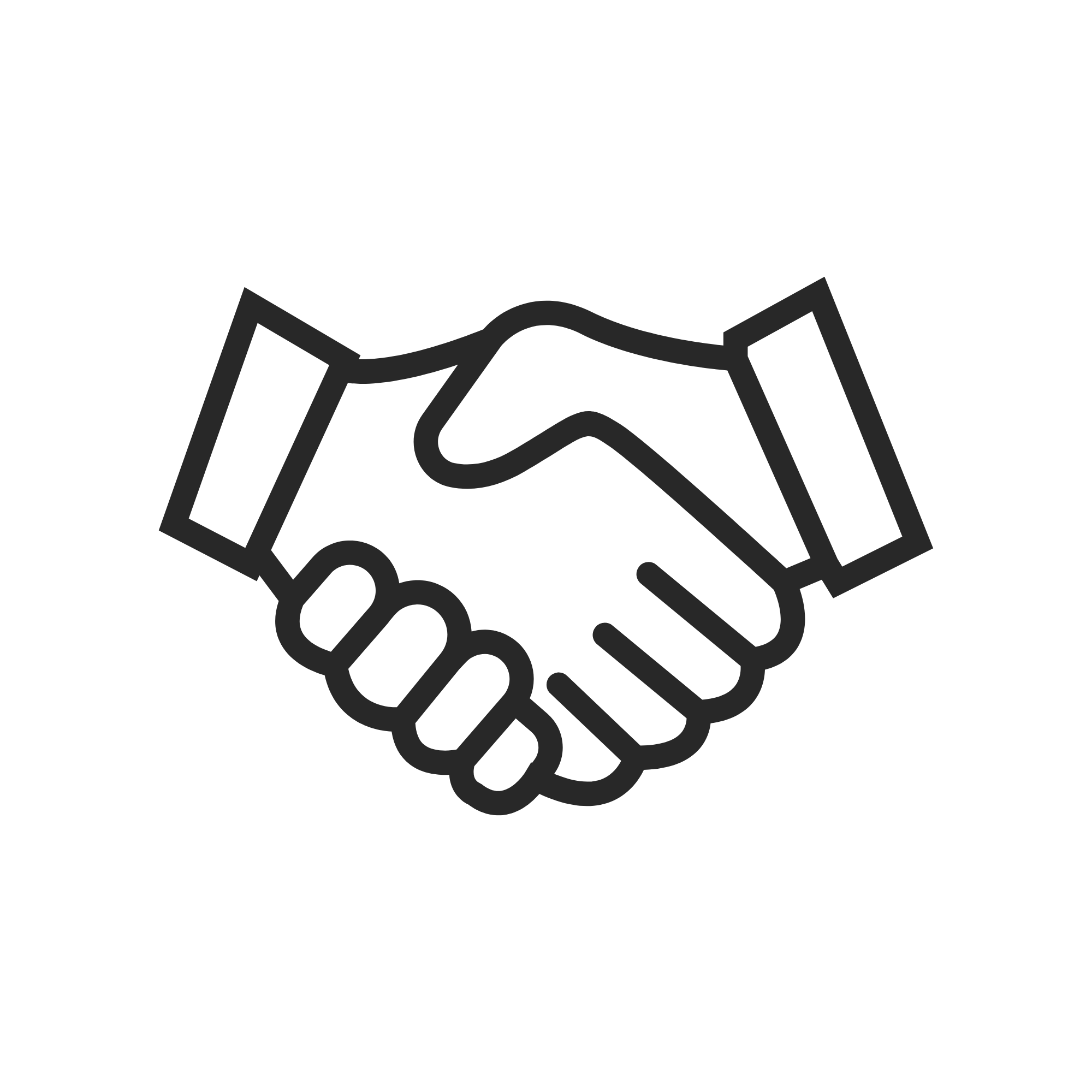 Handshake icon representing trusted partnerships, reliability, and long-term client relationships.