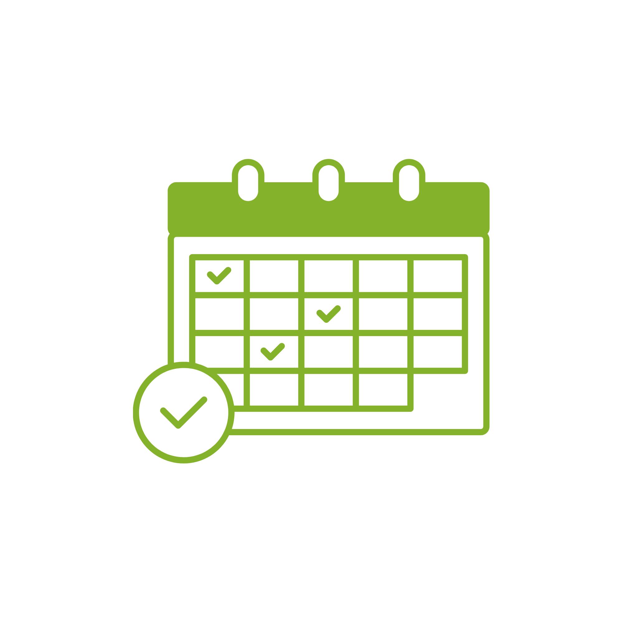 A calendar with green checkmarks on several days, with a magnifying glass highlighting one of the checkmarked days.