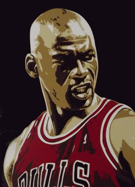 A digital illustration of Michael Jordan wearing a Chicago Bulls basketball jersey.