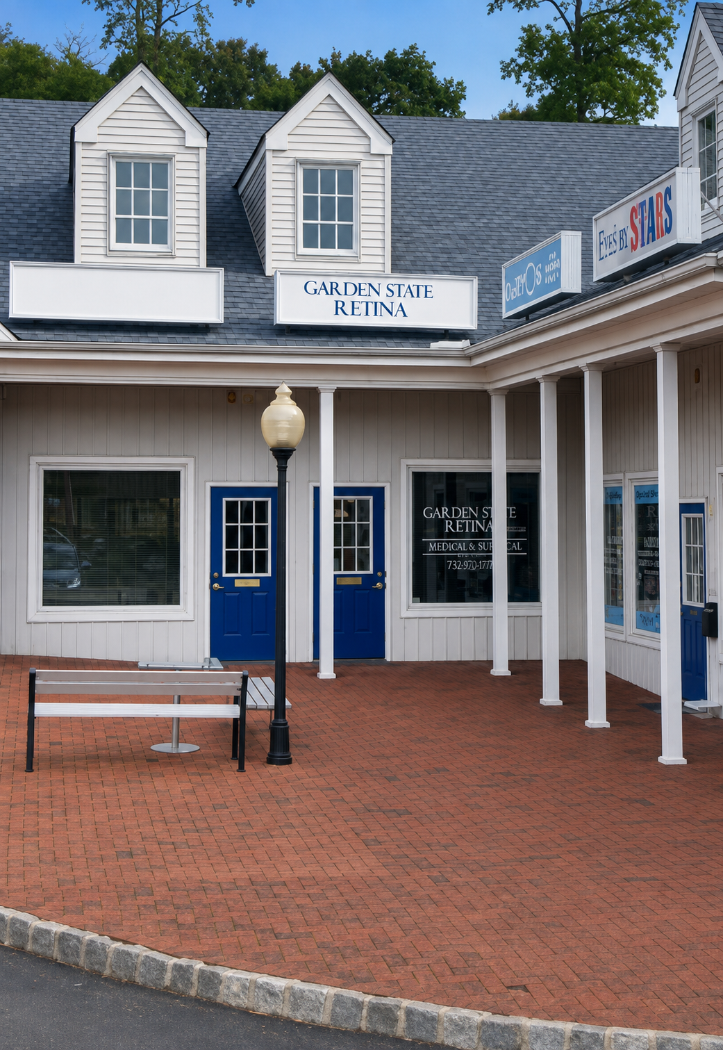 Garden State Retina ophthalmologist office in Shrewsbury, NJ (Monmouth County), a white storefront at 555 Shrewsbury Avenue