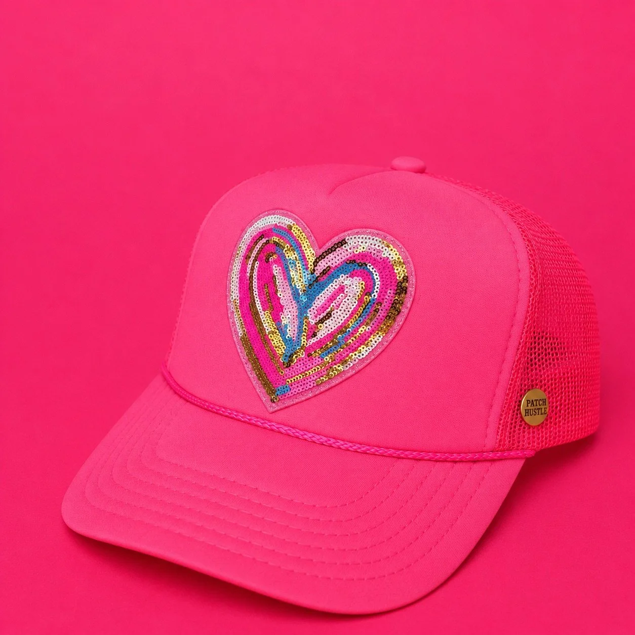 Pink Sequin Heart Trucker Hat