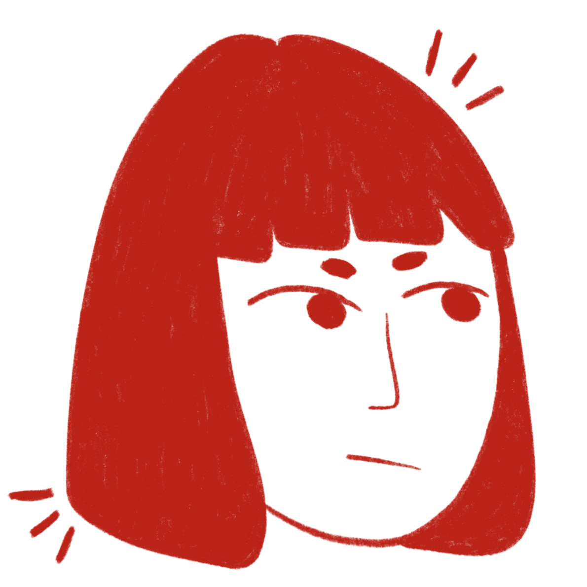 Red ink hand-drawn doodle of a short-haired fashion designer