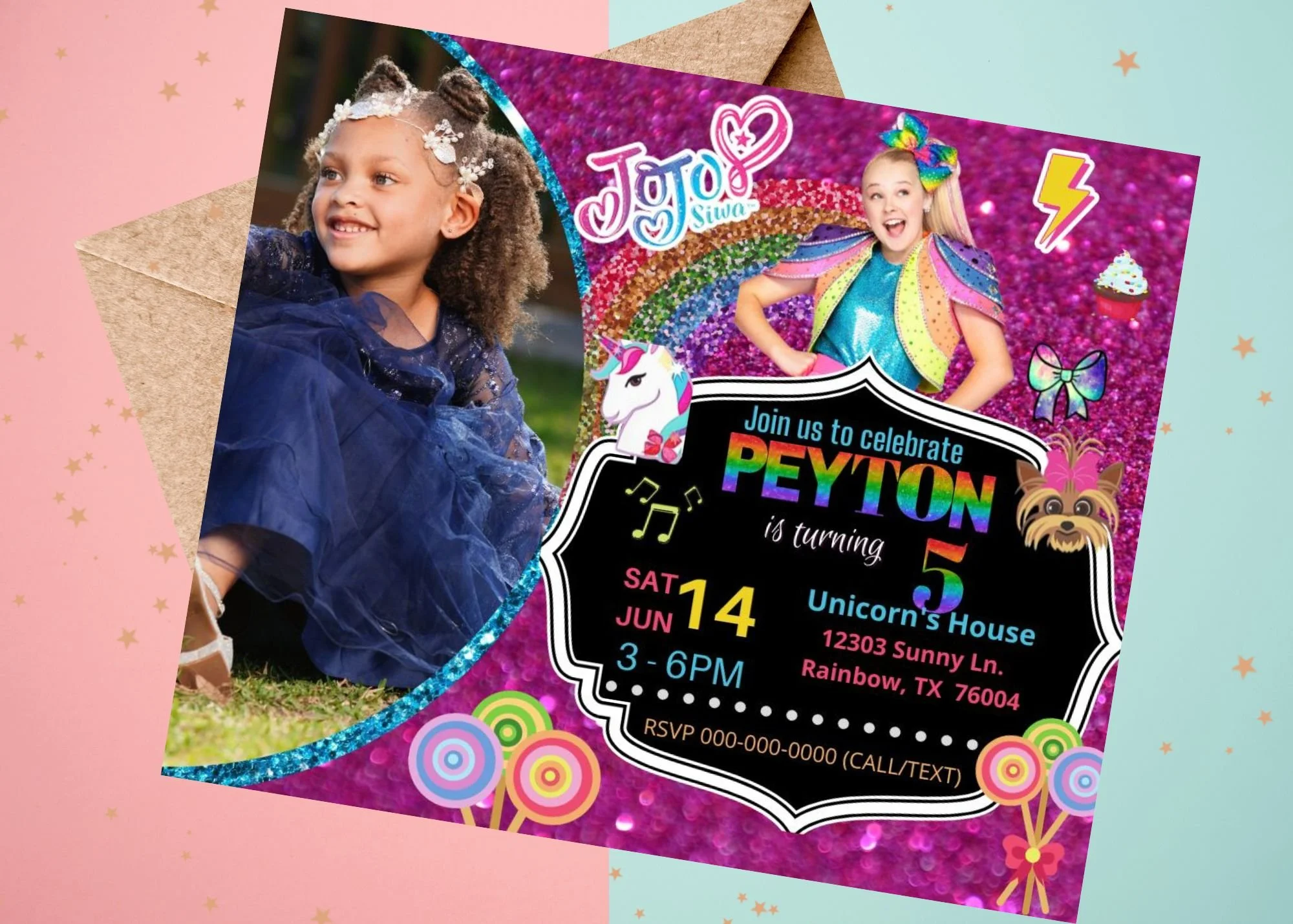 Personalized Jojo Siwa Birthday Invitation | Custom 7x5 Landscape Digital Invite