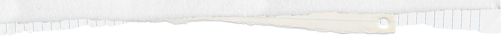 A torn piece of notebook paper with blue lines on a white background.