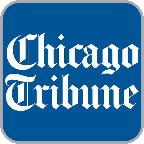 Chicago Tribune logo with blue background and white stylized text.