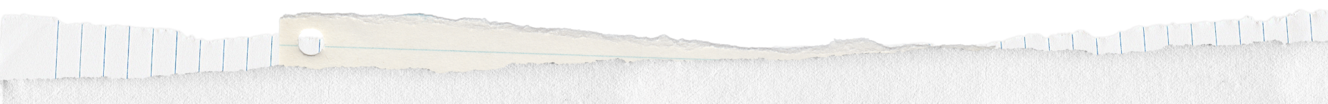 A torn piece of lined notebook paper with a ripped edge, placed against a gray background.
