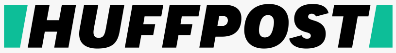 HuffPost logo in black and white with teal accents on either side