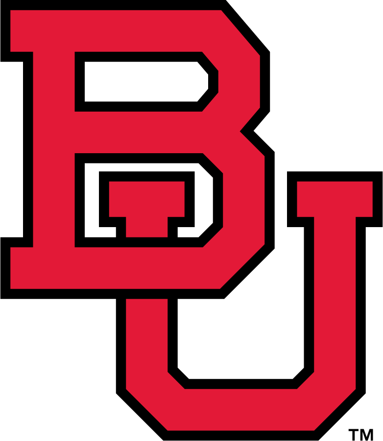 Red letter B overlapping with a red letter J on a black background.