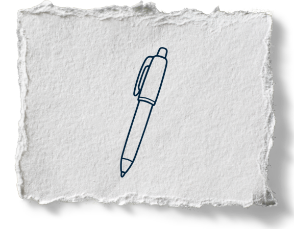 A simple line drawing of a ballpoint pen on textured paper
