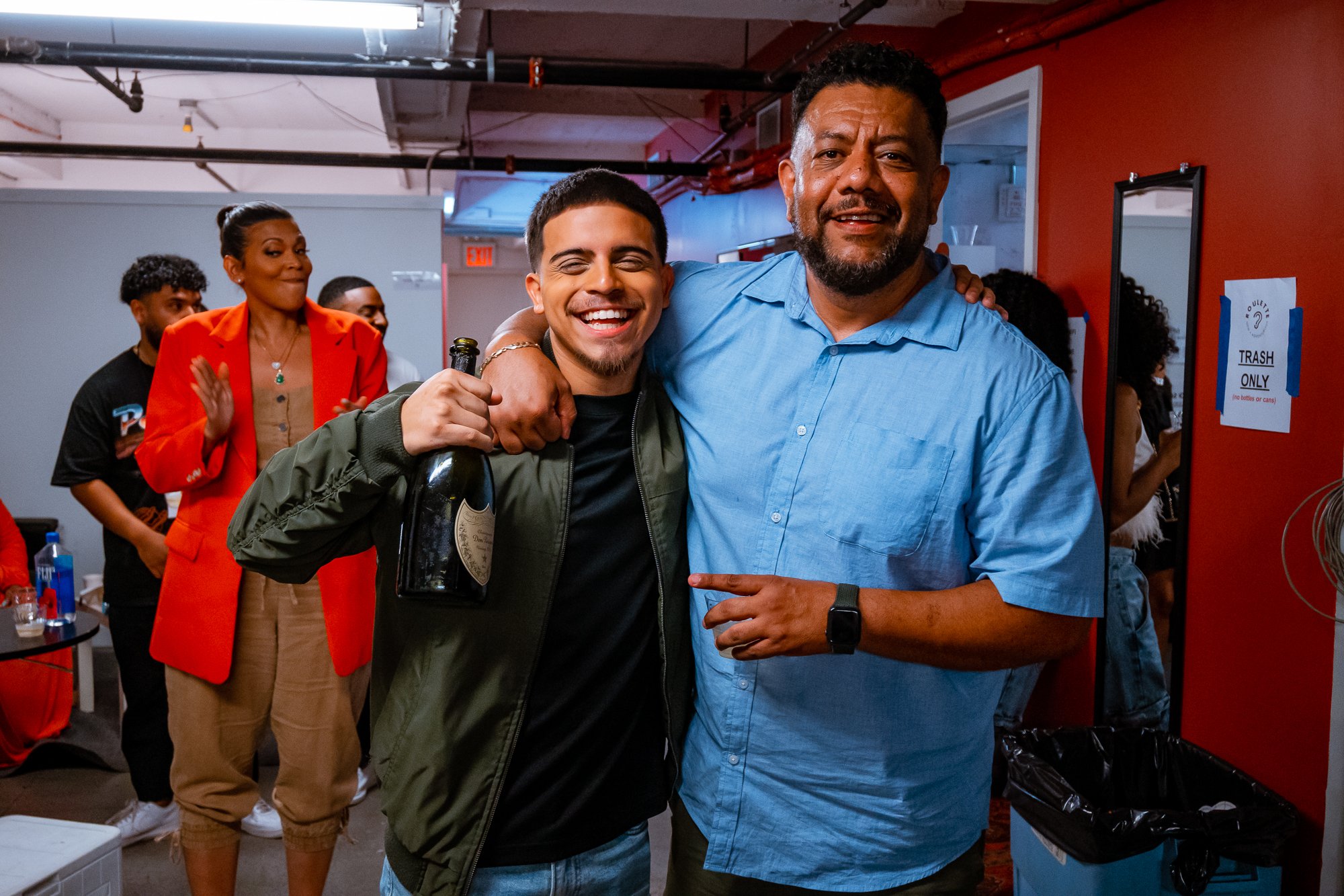 Ralph Barbosa and Edwin Licona celebrating after filming his HBO comedy debut for Enter Nos