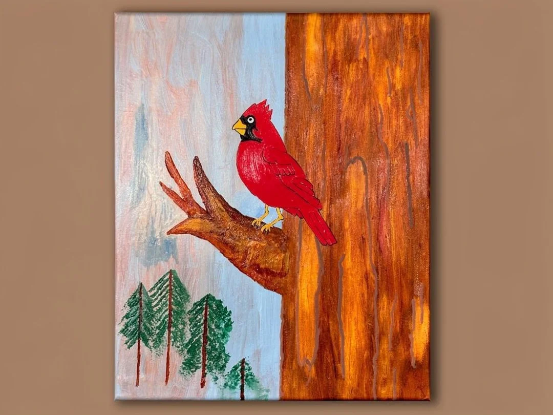 Cardinal in Nature Folk Art Print