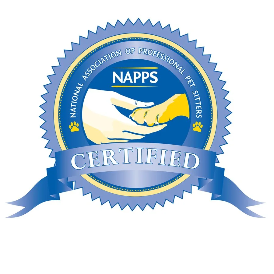 NAPPS (National Association of Professional Pet Sitters) certified badge, a blue and gold seal reading "Certified."