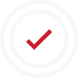 Black circular icon with a red check mark inside, surrounded by two white rings.