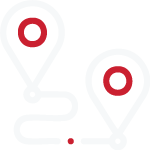 Two location pins connected by a dashed line, indicating a route or connection.