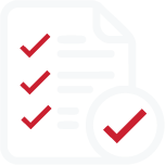 Checklist with five red checkmarks on a white background.