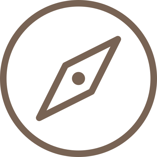Icon of a compass with a circular border and a diamond-shaped needle inside.