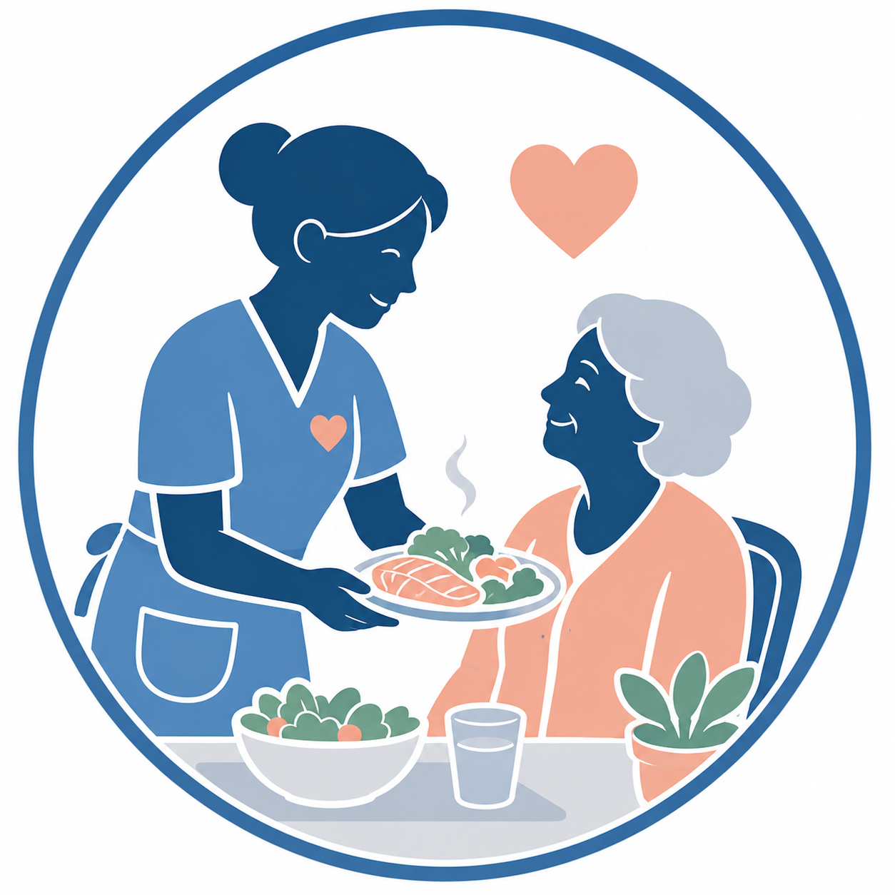“Caregiver providing meal preparation assistance to an older adult at home.”