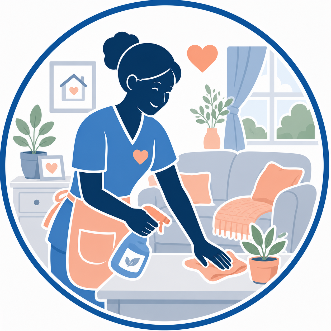 “Caregiver providing light housekeeping assistance in a comfortable home.”