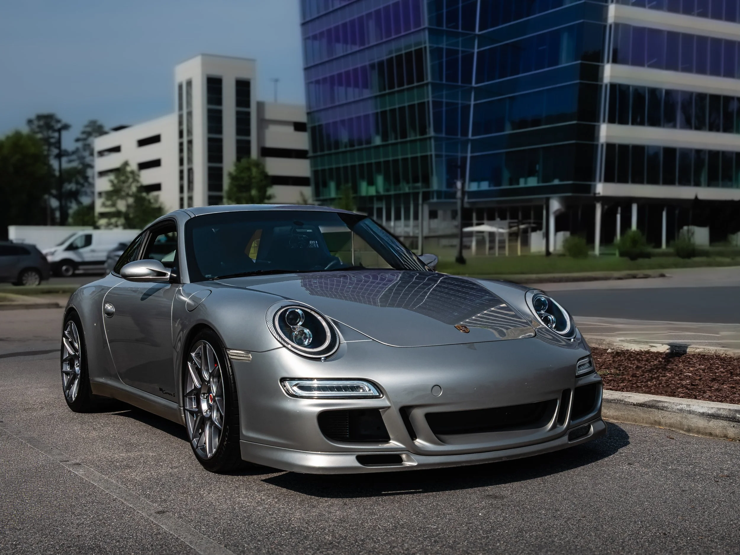 A silver Porsche sports car 