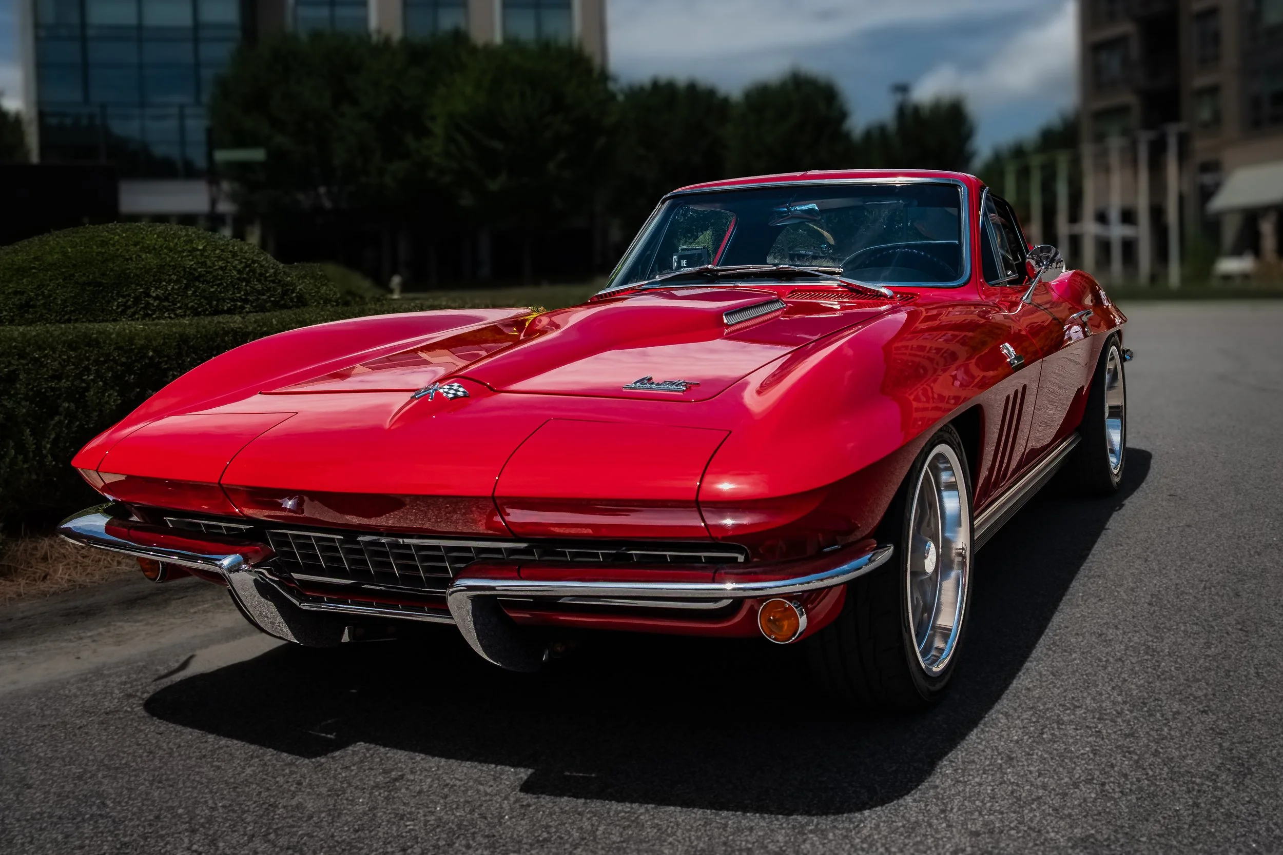 A 1963 red vintage Chevrolet Corvette sports car 