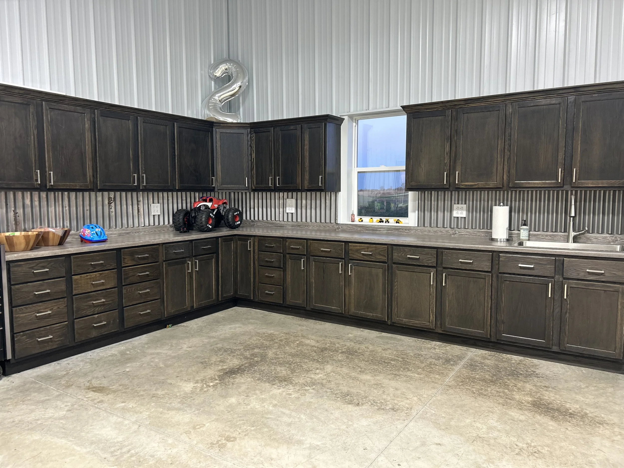 Finished interior cabinets, in an out building. Installed and stained
