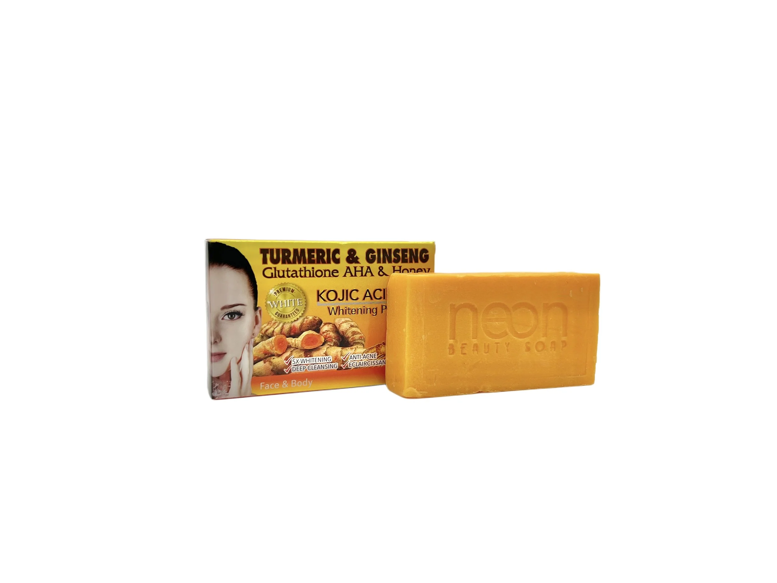 Turmeric & Ginseng Neon Kojic Bar Soap – Whitening, Brightening, Deep Cleansing