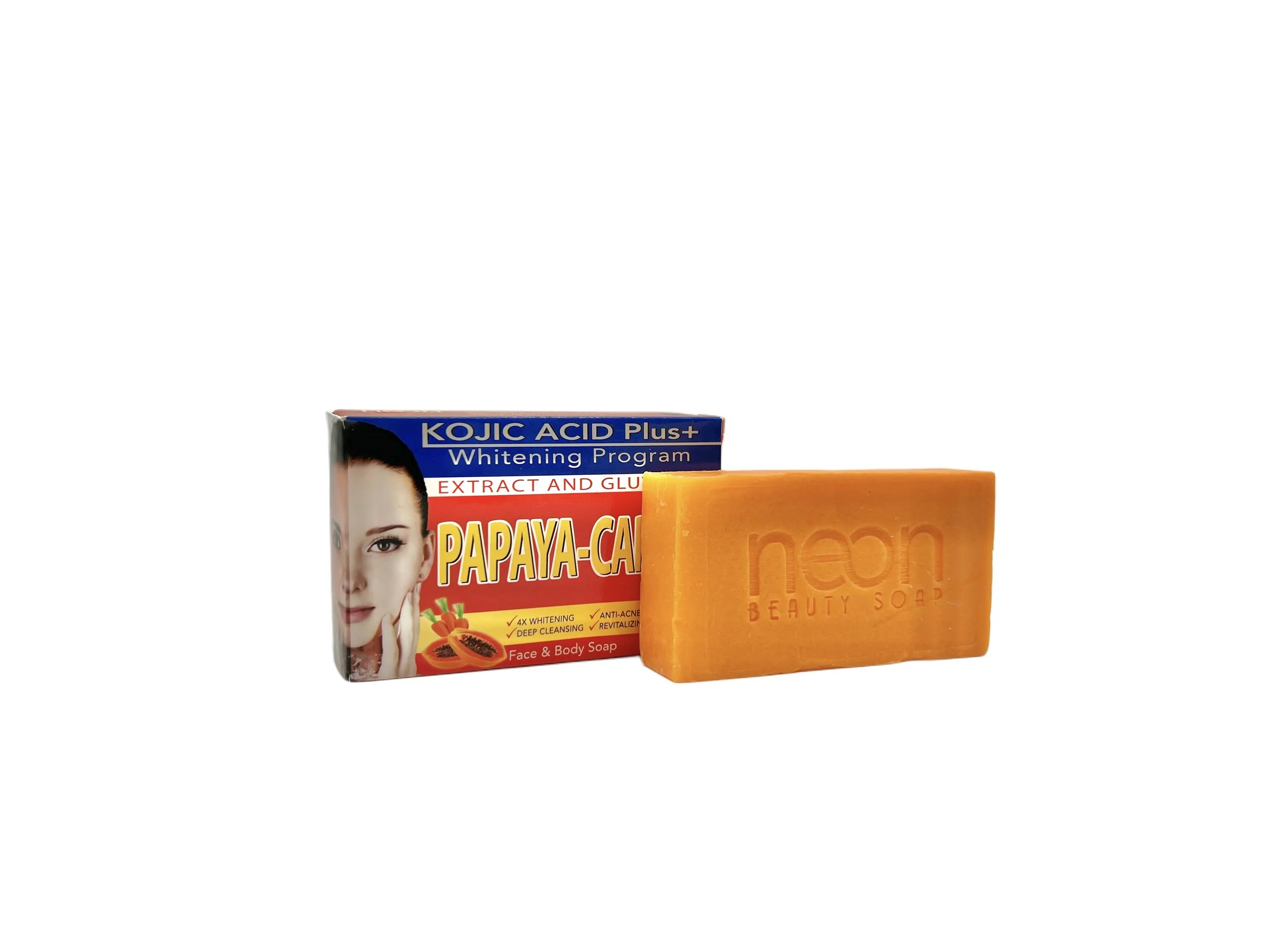 Papaya-Carrot Neon Kojic Bar Soap – Whitening, Brightening, Deep Cleansing