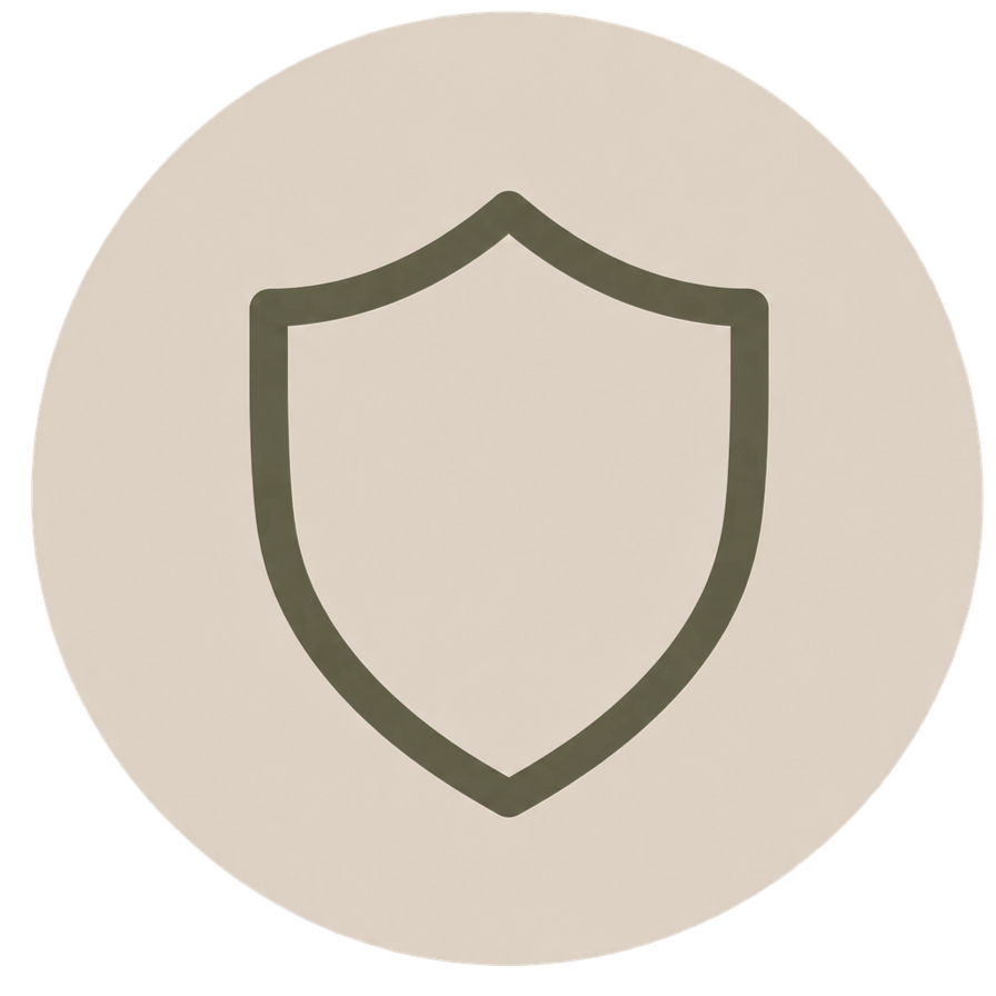 A shield icon on a circular background, representing protection or security.